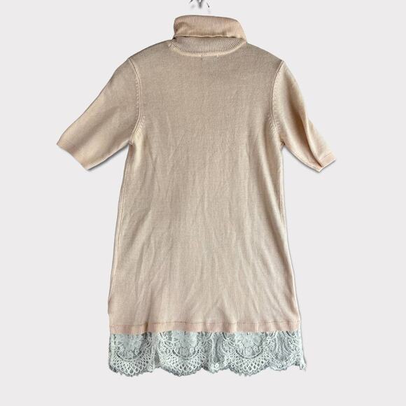 Apt. 9 Womens Long Sweater Short Sleeve Lace Hem Cowl Neck Medium - Picture 3 of 9